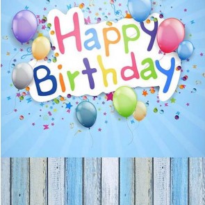 Birthday Photography Backdrops Smash Cake Color Balloon Light Blue Wood Floor Background