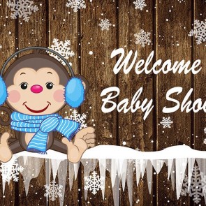Photography Backdrops Cartoon Monkey Snowflake Brown Wood Wall Baby Shower Background