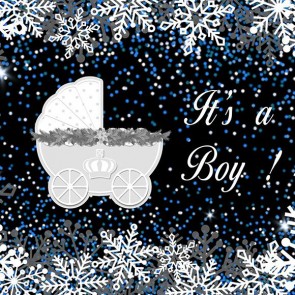 Photography Backdrops White Snowflake Baby Carriage Baby Shower Background