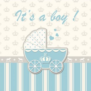 Photography Backdrops Boy Blue Baby Carriage Baby Shower King Crown Background