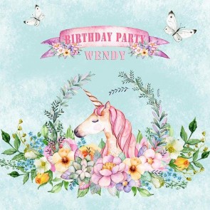 Birthday Photography Backdrops Smash Cake Wendy Unicorn Butterfly Flowers Blue Sky Background