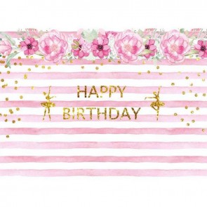 Birthday Photography Backdrops Flowers Pink White Striped Ballet Girl Background