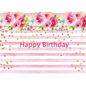 Birthday Photography Backdrops Pink White Striped Flowers Background For Party