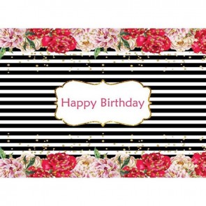 Birthday Photography Backdrops Girl Flowers Black White Stripes Background