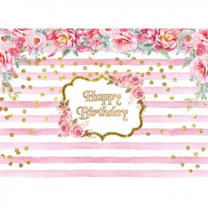 Birthday Photography Backdrops Pink Flowers Pink White Strips Background For Party