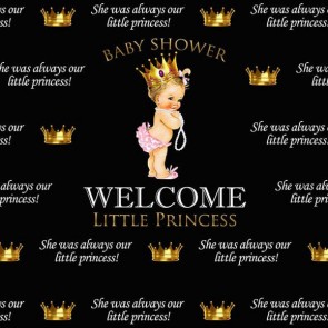 Baby Shower Photography Backdrops Golden Crown Welcome Little Princess Black Background