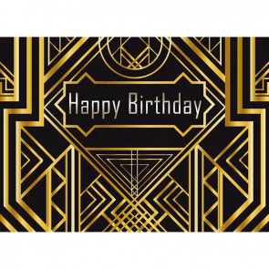 Birthday Photography Backdrops Gold Lines Happy Birthday Black Background