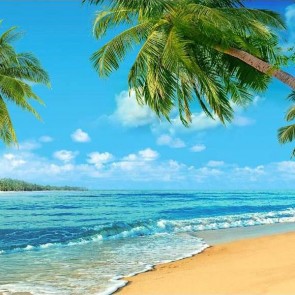 Beach Photography Backdrops Coconut Tree Blue Sky White Clouds Background
