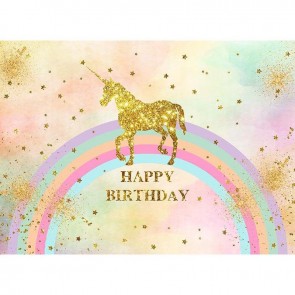 Birthday Photography Backdrops Unicorn Rainbow Golden Stars Background