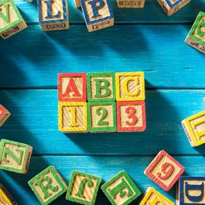 Back To School Photography Backdrops Alphabet Blocks Blue Wood Floor Background