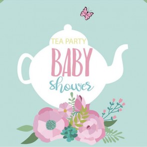 Baby Shower Photography Backdrops Pink Flower Butterfly Light Blue Background