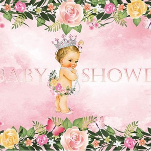 Baby Shower Photography Backdrops Flowers Welcome Little Princess Pink Background