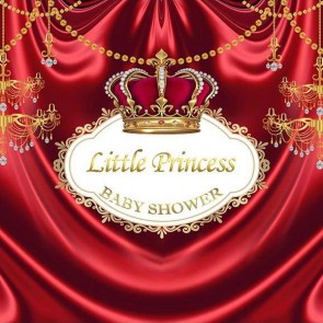 Baby Shower Photography Backdrops Red Curtain Crown Little Princess Background