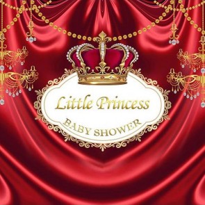 Baby Shower Photography Backdrops Red Curtain Crown Little Princess Background