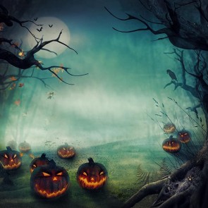 Photography Backdrops Pumpkin Lantern Dead Tree Mist Halloween Background