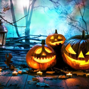 Photography Background Pumpkin Lantern Wooden Fence Dead Tree Halloween Backdrops