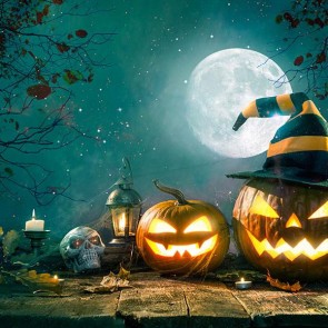 Photography Background Pumpkin Lantern Dead Tree Moon Halloween Backdrops