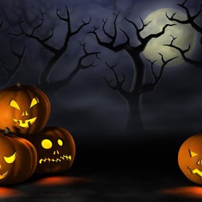 Photography Background Pumpkin Lantern Dead Tree Moon Night Halloween Backdrops