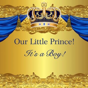 Baby Shower Photography Backdrops Golden Crown Blue Curtain Boy Background