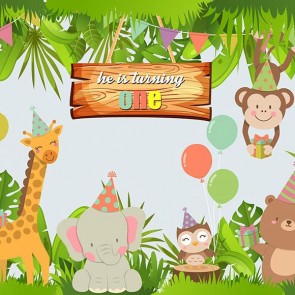 Cartoon Photography Backdrops First Birthday Cute Animals Background For Children
