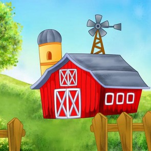 Cartoon Photography Backdrops Prairie House Windmill Background For Children