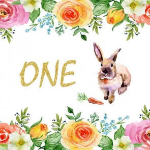 Custom Photography Backdrops Yellow Red Rose Rabbit White Background For Children