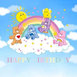 Birthday Photography Backdrops Cartoon Baby Bear Blue Sky White Clouds Background