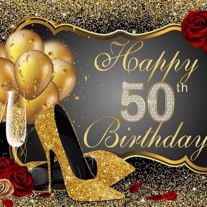 Birthday Photography Backdrops Fifty Lady Gold Powder High Heels Background