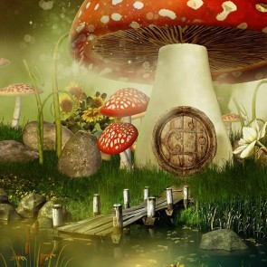 Cartoon Photography Backdrops Mushroom House Jungle Background For Children