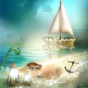 Cartoon Photography Backdrops Beach Turtle Galleon Background For Children