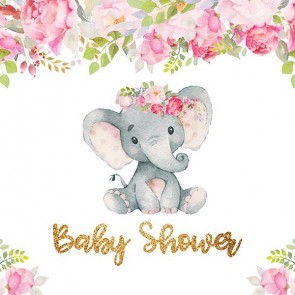 Baby Shower Photography Backdrops Elephant Flowers Little Princess White Background