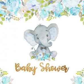 Baby Shower Photography Backdrops Elephant Blue Flowers White Background