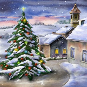 Christmas Photography Backdrops Village Snow Background Christmas Tree For Children