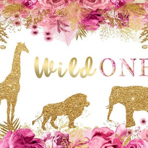 Custom Photography Backdrops Wild One Animals Pink Roses White Background