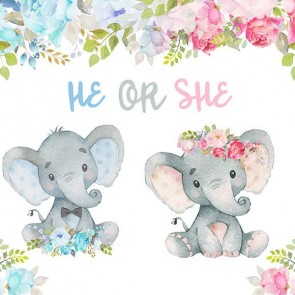 Photography Backdrops Cartoon Small Elephant Flowers Baby Shower Background