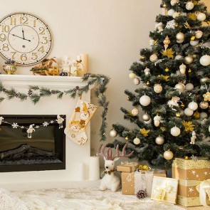 Christmas Photography Backdrops Christmas Tree White Wall White Fireplace Closet Background