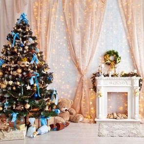 Christmas Photography Backdrops White Fireplace Closet Christmas Gift Box Tree Background