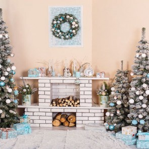 Christmas Photography Backdrops Gift Box Christmas Tree Christmas Wreath Blue Background