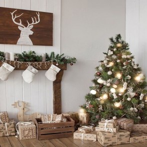 Christmas Photography Backdrops Deer Christmas Tree Gift Box Background