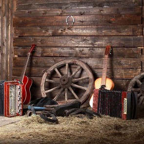Western Photography Background Warehouse Organ Guitar Brown Wooden Cottage Backdrops