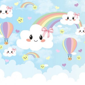 Cartoon Photography Backdrops Cloud Hot Air Balloon Rainbow Background For Children