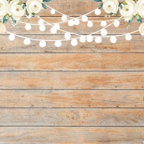 Wood Floor Photography Backdrops White Roses Brown Wood Wall Background