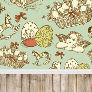 Easter Photography Background Cartoon Easter Eggs Easter Bunny Wood Floor Backdrops