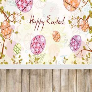 Easter Photography Background Lily Easter Eggs Wood Floor Backdrops