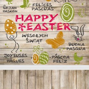 Easter Photography Background Cartoon Easter Eggs Wood Floor Backdrops
