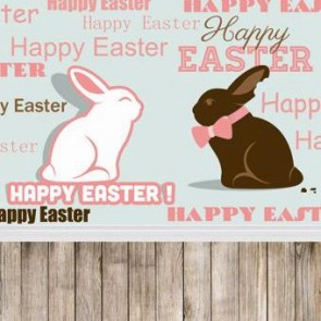 Easter Photography Background White Brown Easter Bunny Wood Floor Backdrops