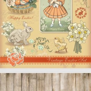 Easter Photography Background White Flowers Easter Bunny Wood Floor Backdrops