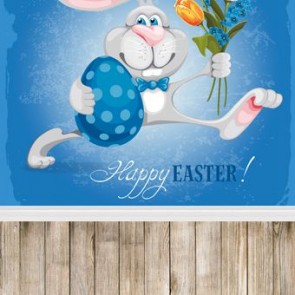 Easter Photography Background Wood Floor Easter Bunny Tulips Blue Backdrops