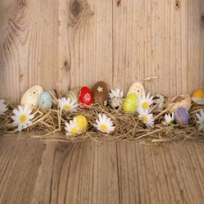 Easter Photography Background White Flowers Easter Eggs Wood Floor Backdrops