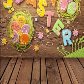 Easter Photography Background Easter Eggs Brown Wood Floor Backdrops